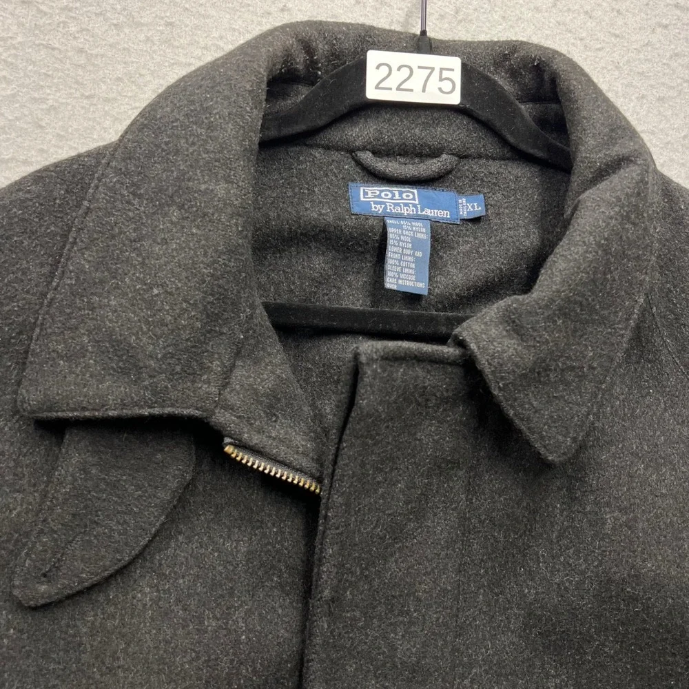 Vintage Polo Ralph Lauren Men XL Wool Blend Field Jacket Charcoal Grey Military